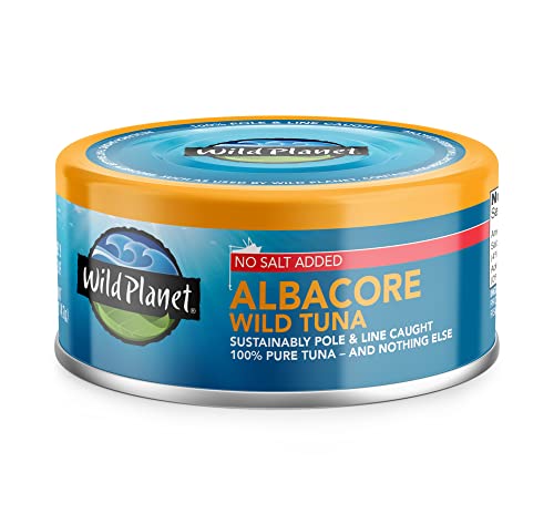 Wild Planet Wild Albacore Tuna, No Salt Added, Canned Tuna, Sustainably Wild-Caught, Non-GMO, Kosher, Gluten Free, Keto and Paleo 5 Ounce, Single Unit/Can
