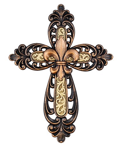 Ornate Fleur De Lis Layered Wall Cross Decorative Scrolly Details