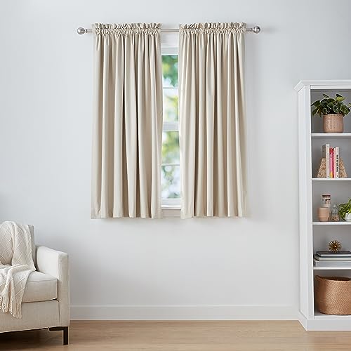 Amazon Basics Room Darkening Blackout Window Curtain with Rod Pocket and Tie Back, 52 x 63 Inches, Beige - Set of 2