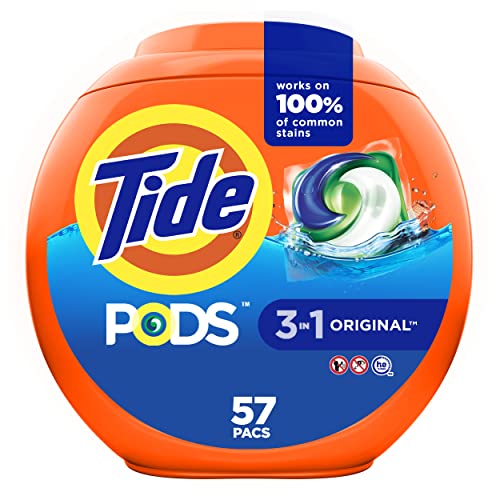 Tide PODS Liquid Laundry Detergent Soap Pacs, HE Compatible, 57 Count, Powerful 3-in-1 Clean in one Step, Original Scent