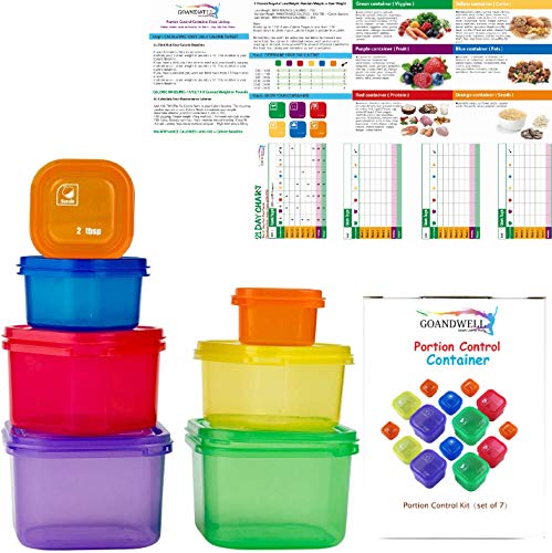 Color Coded, 7 Piece Portion Control Container Set | Nontoxic Recycled Polypropylene, Microwave & Dishwasher Safe | Bonus Insert & EBook | Compatible with Popular Diet Programs by Modern Lifestyles