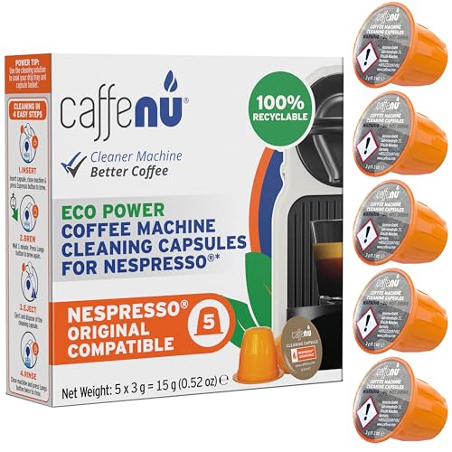Caffenu Cleaning Pods Compatible with Nespresso Originaline. Improves Coffee Flavor. 5 Cleaning Capsules, Use with Descaling Kit.