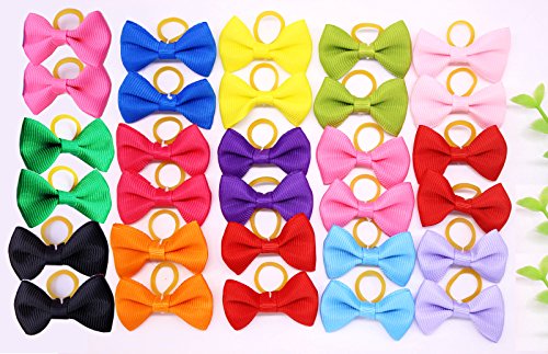 Yagopet 20pcs New Dog Hair Bows Topknot Solid Small Bowknot with Rubber Bands Top Quality Pet Grooming Products Mix Pure Colors Pet Hair Bows Dog Hair Accessories
