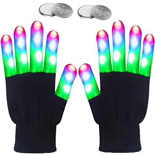 W-plus Flashing Finger Lighting Gloves LED Colorful Rave Gloves 7 Colors Light Show, Light-up Toys, Christmas Gift