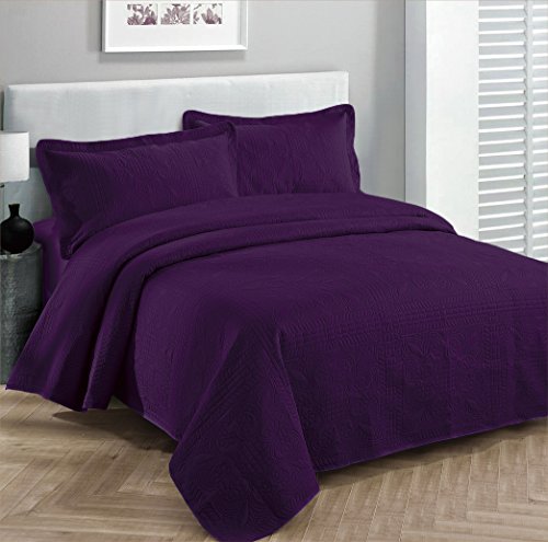 Fancy Collection 3pc Luxury Bedspread Coverlet Embossed Bed Cover Solid Dark Purple New Over Size 100"x 106" Full/queen