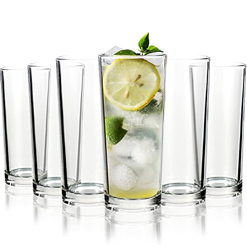 Vinsani Set of 6 Traditional Highball Glasses – 250ml (8.8oz) Hiball Glassware for Water, Juice, Beer, Gin & Tonic, Cocktails and Cold Drinks