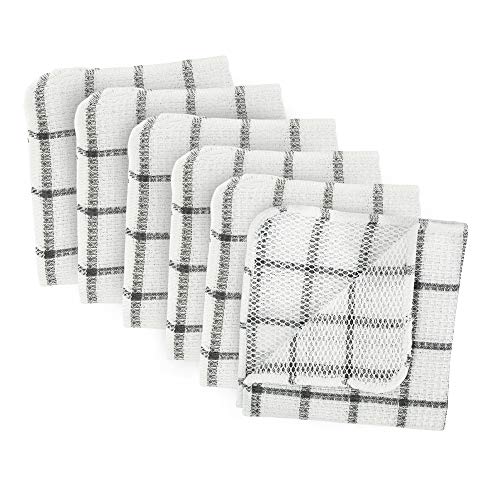 DII Scrubber Dishcloths Collection Windowpane Dishrag Set, 12x12, White/Gray Stripe, 6 Piece
