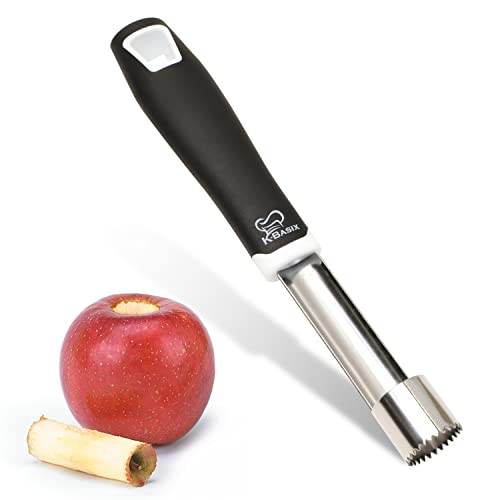 Apple Corer - Stainless Steel - Commercial Grade Metal with Soft Rubber Handle - Free E-book of Pie Recipes - Premier Kitchen Utensil for Coring - Best Tool for Pear & Other Fruits - Core Remover by Kitchen Basix