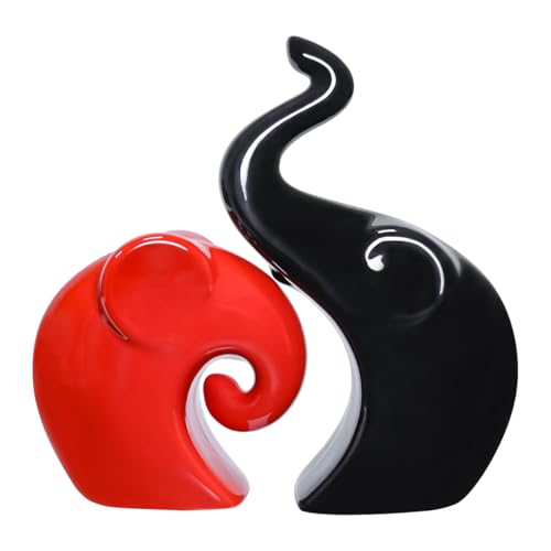 ECYC Originalité Décoration d'intérieur Ameublement Animal Ornement Céramique [Amoureux d'éléphants]
