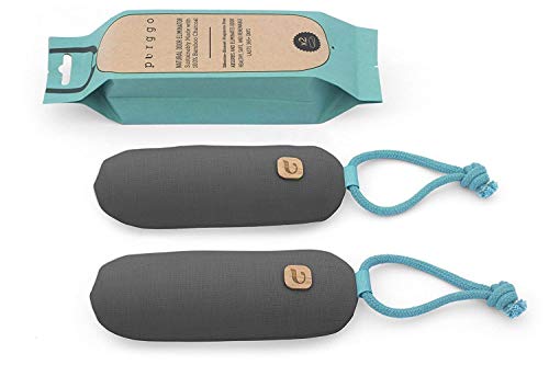 PURGGO Mini Natural Odor Eliminator, Air Freshener, Purifier - Smell Absorber: Shoe, Litter Box, Wet Dog, Bag - Odor Removal, Neutralizer - 100% Activated Bamboo Charcoal [Pack of 2] [Lava Gray]