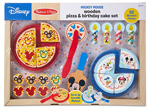 Melissa & Doug Mickey Mouse Wooden Pizza & Birthday Cake Set