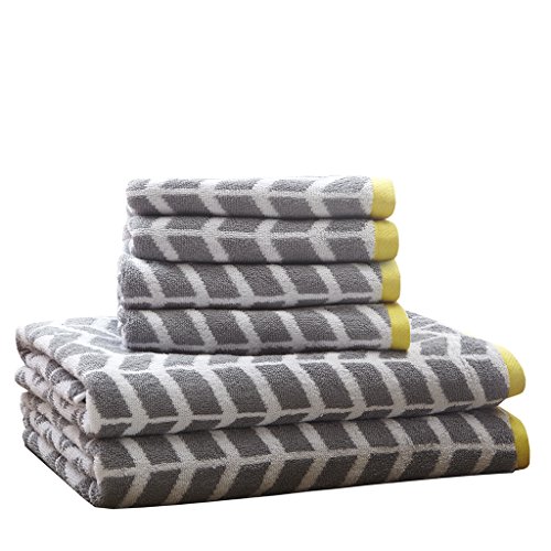 Intelligent Design - Nadia Quick Dry, Premium Absorbent Chevron Cotton Towels Bath/Bathroom Set - Ultra Soft Bathroom Towels Set - Gray - 6 Piece Set incl. 2 Shower Towel 4 Hand Towel