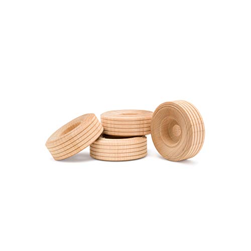 Mini Wood Wheels Treaded Style, 2 Inch Diameter, Pack of 24, for Crafts and DIY Car Models, by Woodpeckers