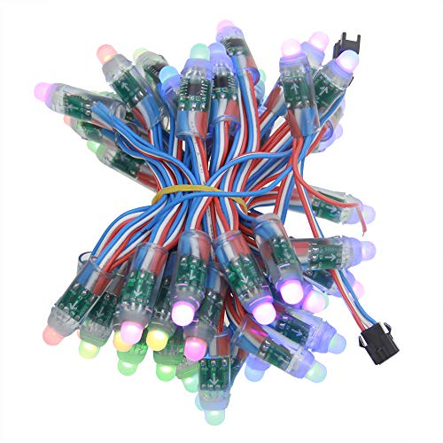 ALITOVE WS2811 12mm Diffused Digital RGB LED Pixel String Light Individually Addressable Round LED Module 50pcs/String IP68 Waterproof DC 5V