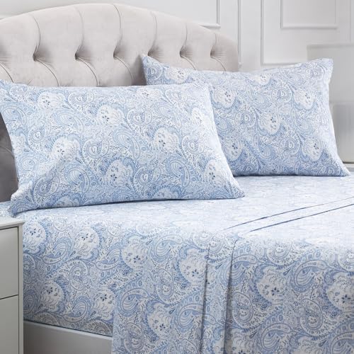 Mellanni King Sheets Set - 4 PC Iconic Collection Bedding - Hotel Luxury, Extra Soft, Cooling Bed Sheets - Wrinkle, Fade, Stain Resistant (King, Paisley Blue)