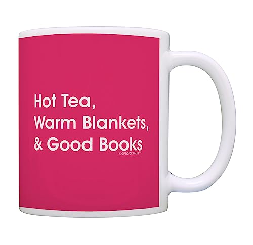 Avid Reader Mug Hot Tea Warm Blankets and Good Books 11oz Ceramic Coffee Mug Pink