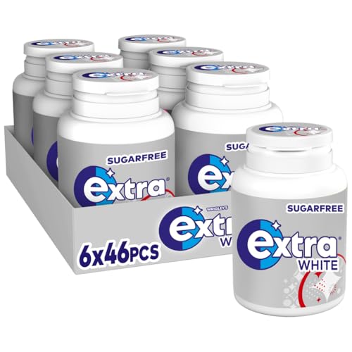 Wrigley's Extra White Chewing Gum, Classic Mint Flavour, 6 Bottles of 46 Pieces, Sugar Free Chewing Gum Bulk Pack with Xylitol (276 pieces)