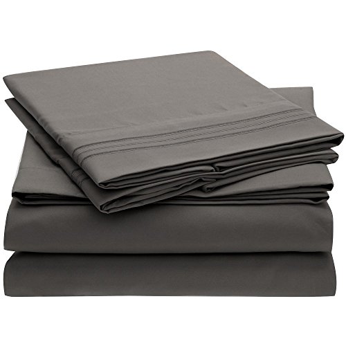 Queen, Gray : Ideal Linens Bed Sheet Set - 1800 Double Brushed Microfiber Bedding - 4 Piece (Queen, Gray)