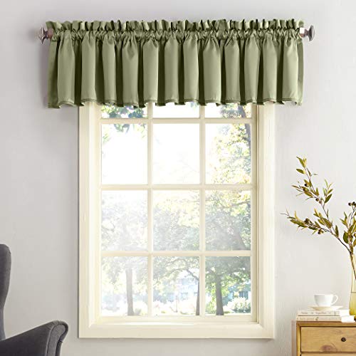 Sun Zero Solid Energy Efficient Rod Pocket Curtain Valance, Polyester, Sage Green, 18" W x 54" L (Pack of 1)