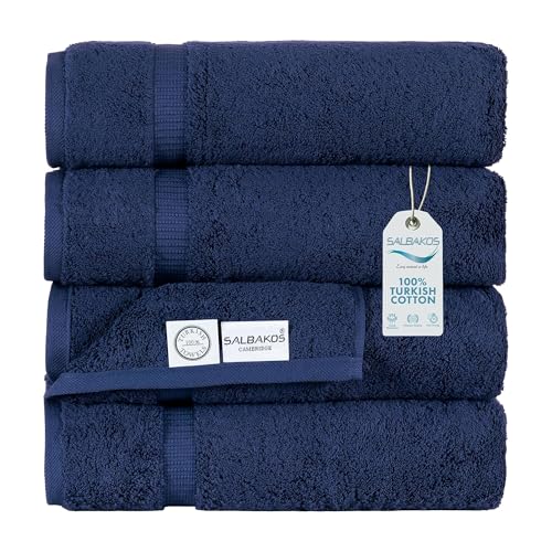 SALBAKOS - Premium 4 Piece Bath Towel Set, Made with 100% Turkish Cotton, Quick Drying, Highly Absorbent & Comfy Towels for Spa & Hotel | 27"x54" (Navy)