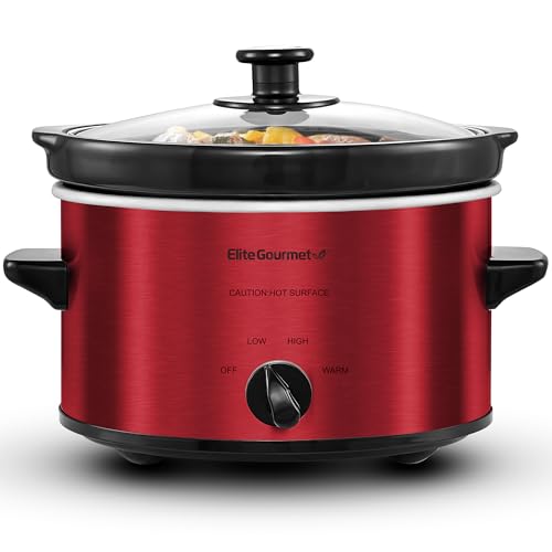 Elite Cuisine MST-275XR Maxi-Matic 2 Quart Oval Slow Cooker, Red (Stainless Steel Finish)