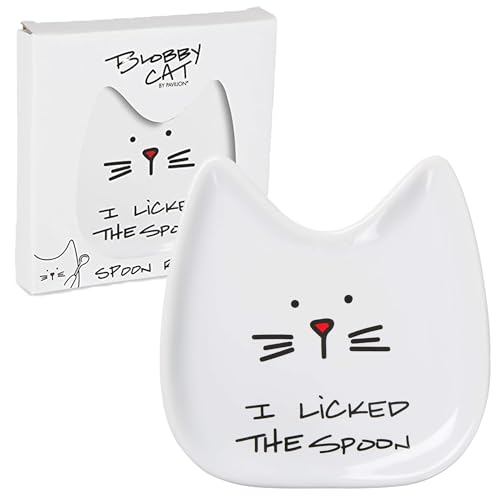 Pavilion Gift Company Blobby Cat Repose-cuillère chat avec inscription « I Licked the Spoon », blanc, 12,7 cm