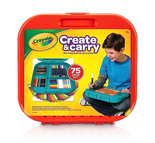 Crayola Create 'N Carry Art Set (75pcs), 2-in-1 Lap Desk & Carrying Case, Art Kit for Kids Crafts, Drawing & Coloring Supplies, Travel Gifts for Kids