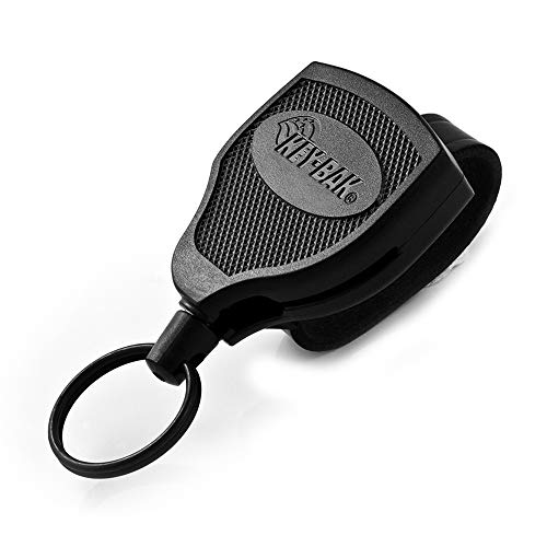 KEY-BAK SUPER48 XD 20oz. Locking Retractable Keychain, 28" Retractable Cord, Black Polycarbonate Case, Leather Duty Belt Loop, Oversized Split Ring
