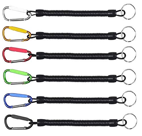 Armear 6Pack Flexible Fishing Lanyards Theftproof Spring Coil Cord Keychain Multicolor Safety Fishing Ropes Fishing Boating Tools Retractable Coiled Tether with Carabiner