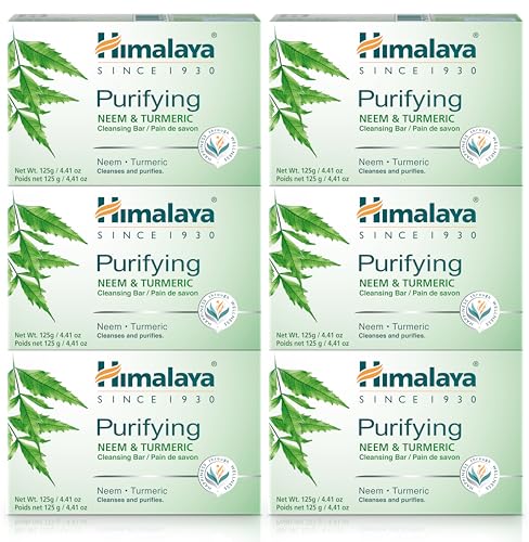 Himalaya Purifying Neem & Turmeric Cleansing Bar for Clean and Healthy Looking Skin, Free from Parabens, SLS and Phthalates, Gluten Free, Vegan, 125 g (4.41 oz), 6 Pack