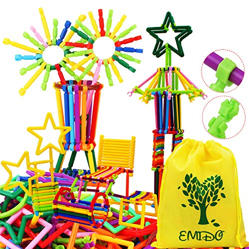 EMIDO 480Pcs bars Colorful Different Shaped Interlocking Building Set Engineering Toy Labs Certified Security Materials Learning Resources Necessary Toys