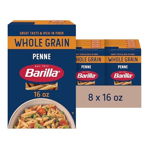 Barilla Whole Grain Penne Pasta, 16 oz. Box (Pack of 8) - Non-GMO Pasta Made With 100% Whole Grain Durum Wheat - Great Source of Fiber