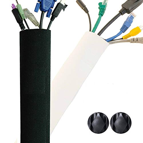 Manchon de rangement de câbles de qualité supérieure de 160 cm, meilleur organisateur de cordons pour TV sur le mur, bureau, ordinateur, bureau, maison – Cache-cordon réversible en néoprène noir et
