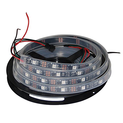 HKBAYI 16.4ft 5M Flex 150pixels Individually Addressable WS2812B 5050 SMD Built in WS2811 IC Dream Color LED Strip Light Silicone Sleeve Waterproof Ip67 (PCB Black)