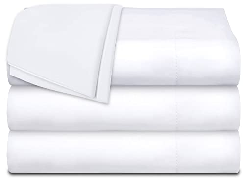 White Classic Twin Flat Sheets 3 Pack, White Cotton Flat Bed Sheet 66x104 Inches, 200 Thread Count Hospital Bed Sheets