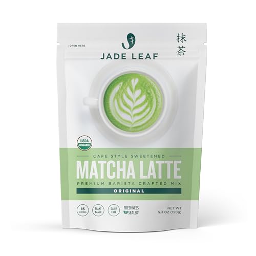Jade Leaf Matcha Organic Cafe Style Sweetened Matcha Latte Green Tea Powder - Premium Barista Crafted Mix - Original - Authentically Japanese, 15 Servings (5.3 Ounce / 150g Pouch)