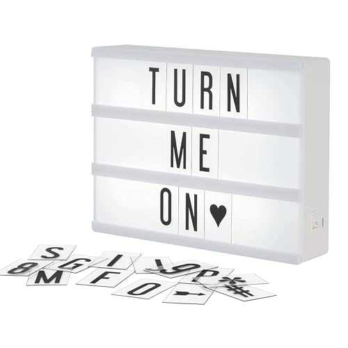 My Cinema Lightbox - The Mini Cinema Lightbox, LED Changeable Quote Sign To Create Personalized Messages, with 100 Letters, Numbers, & Symbols, USB or Battery Powered, A5 White