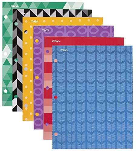 Mead Pocket Folders, 2-Pocket, 12" x 9-3/8", Fashion, Assorted Designs, 6 Pack (73845)