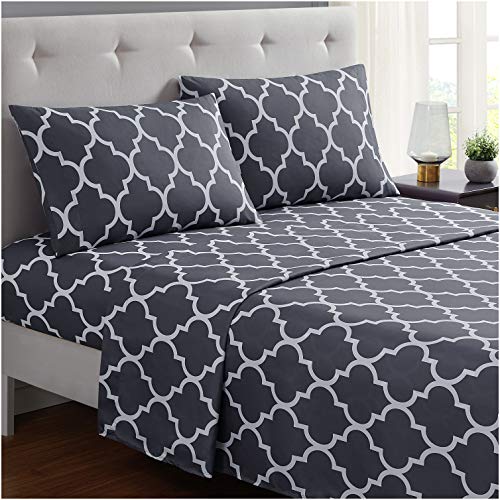 Mellanni Twin Sheets Set - 3 PC Iconic Collection Bedding - Hotel Luxury, Extra Soft, Cooling Bed Sheets - Wrinkle, Fade, Stain Resistant (Twin, Quatrefoil Silver - Gray)
