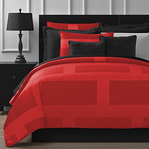 Comfy Bedding | 5-Piece Comforter Set | Microfiber Bedding | Full | Frame – Red | 1 Comforter, 2 Pillow Cases, 1 Square Decorative Pillow & 1 Rectangle Decorative Pillow | Microfiber | Modern
