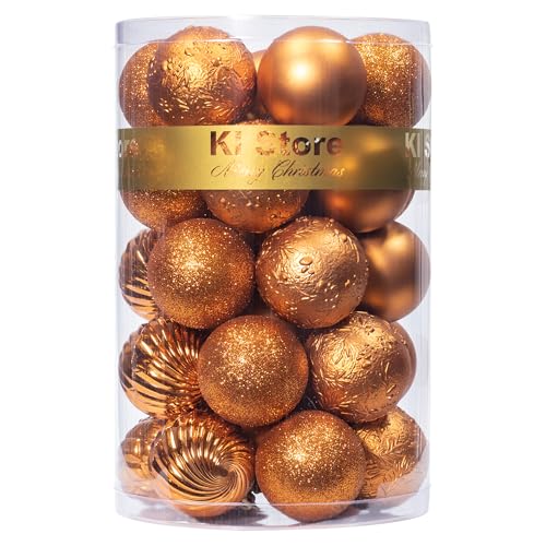 KI Store Orange Bronze Christmas Balls - 34 Pc 2.36" Ornaments for Christmas & Halloween Decor - Hooks Included