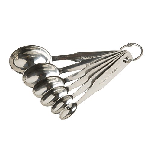Measuring Spoons 6 Piece Set - Superior New Design - Oval Spoons Fit Easily into Spice Jars - 18:8 Stainless Steel Heavy Duty for Professional or Home Use - Engraved Long Handles Easy to Read