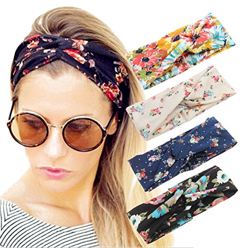 4 Pack Women Headband Boho Floal Style Criss Cross Head Wrap Hair Band