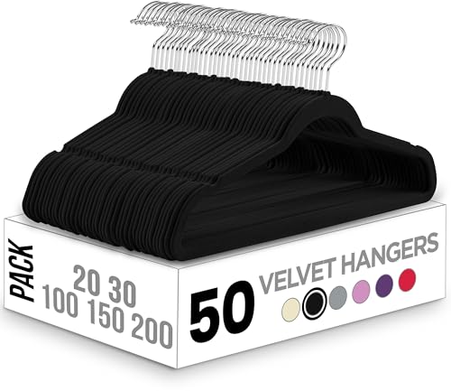 Utopia Home Pack of 50 Premium Non Slip Velvet Hangers 360 Degree rotatable Hook Durable & Slim Coat - Pant Hangers - Black