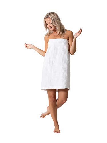 Turkish Linen Women’s Waffle Spa Body Wrap with Adjustable Closure (One Size, Pure White)