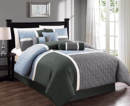 Chezmoi Collection 7-Piece Quilted Patchwork Comforter Set (Queen, Aqua Blue/Sage Green)