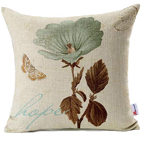 Monkeysell Lotus Leaf Butterfly Flowers Pattern Cotton Linen Throw Pillow Case Cushion Cover Home Sofa Decorative 18 X 18 Inch (S042A1)