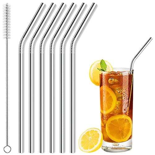 Acerich Set of 6 Stainless Steel Straws Reusable Metal Drinking Straws for 30 oz & 20 oz Tumblers Cups Mugs Cold Beverage, Free Cleaning Brush Included