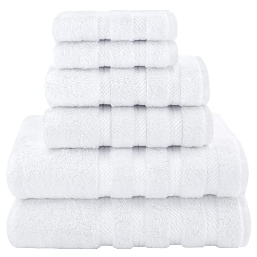 American Soft Linen 6 Piece Towel Set, 2 Bath Towels 2 Hand Towels 2 Washcloths, 100% Turkish Cotton Towels for Bathroom, White Towel Sets
