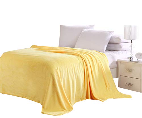 Nattey Fleece Blanket Full Size Bed,Solid Flannel Plush Bed Blankets, Microfiber Lightweight Blanket for for Double Bed, Sofa,Couch,Travel-Yellow Color